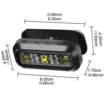 Car Tire Pressure Monitoring System TPMS with Temperature Warning, Solar Powered, External Battery Sensors