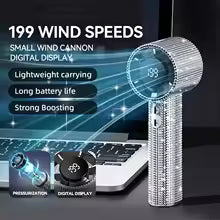 Diamond-Shimmering Luxury Fan-A Portable Handheld Turbo Fan 3 Gear Wind Rechargeable Long Battery Life Hand Fan with Digital Display for Outdoor Activities Travel Office Strong Boosting Output Long Distance Blowing
