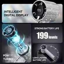 Diamond-Shimmering Luxury Fan-A Portable Handheld Turbo Fan 3 Gear Wind Rechargeable Long Battery Life Hand Fan with Digital Display for Outdoor Activities Travel Office Strong Boosting Output Long Distance Blowing